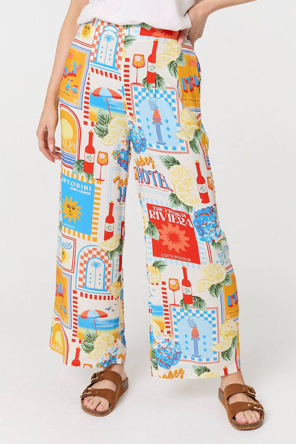 multi orange | Patchwork Print High Waist Trousers