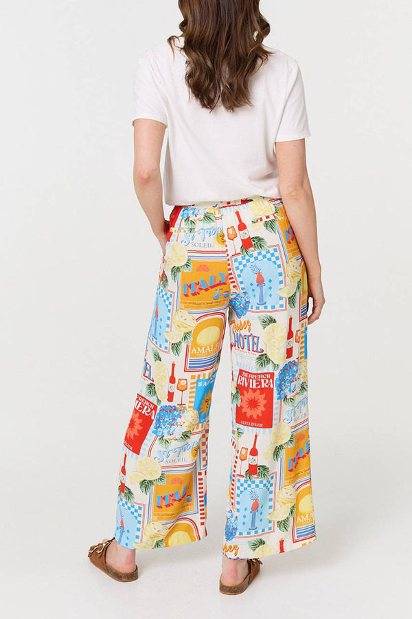 multi orange | Patchwork Print High Waist Trousers