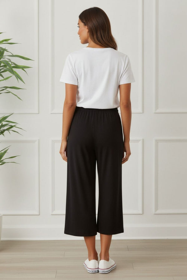 Tie Waist Relaxed Cropped Trousers | BLACK