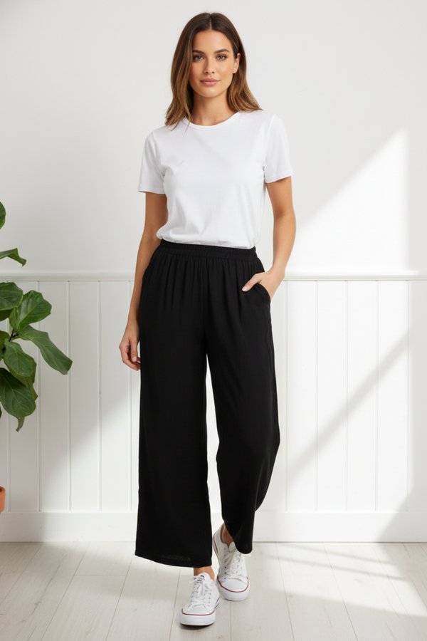 Stretchy High Waist Wide Leg Trousers | BLACK