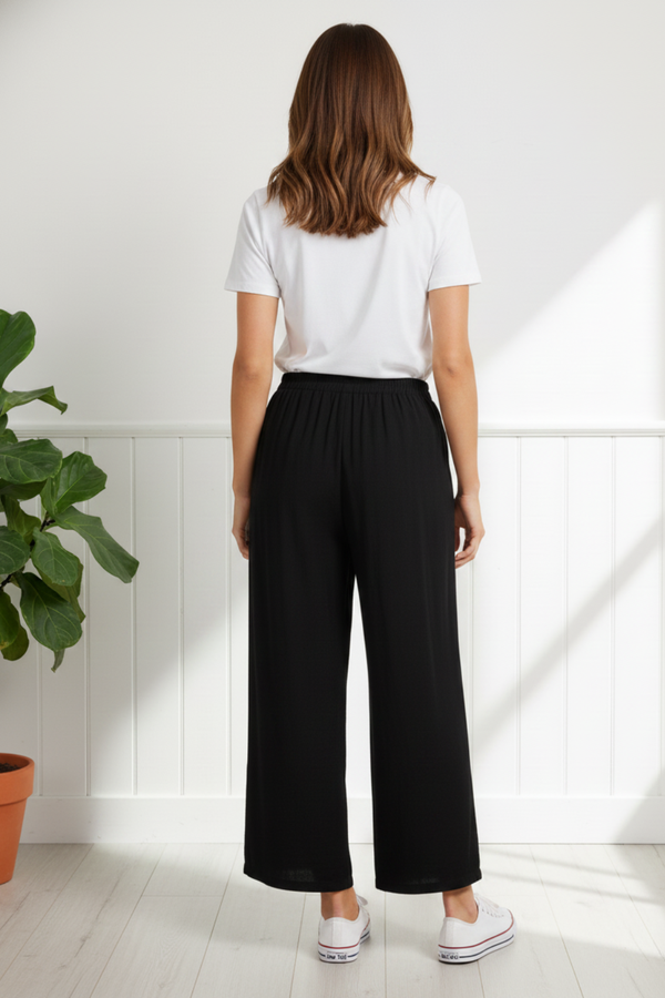 Stretchy High Waist Wide Leg Trousers | BLACK