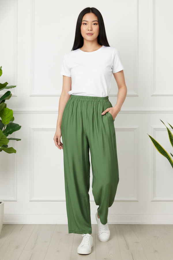 Stretchy High Waist Wide Leg Trousers | KHAKI