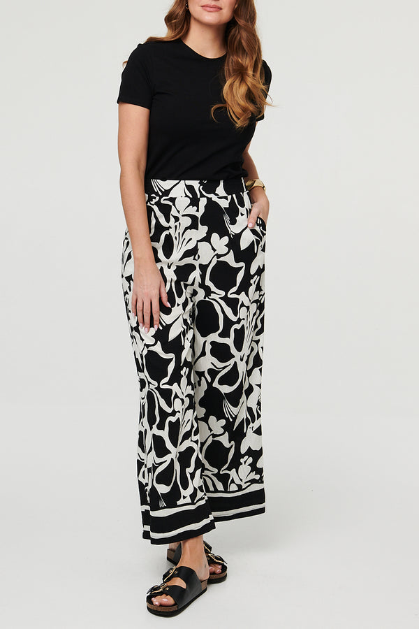 BLACKANDWHITE / Floral High Waist Wide Relaxed Trousers