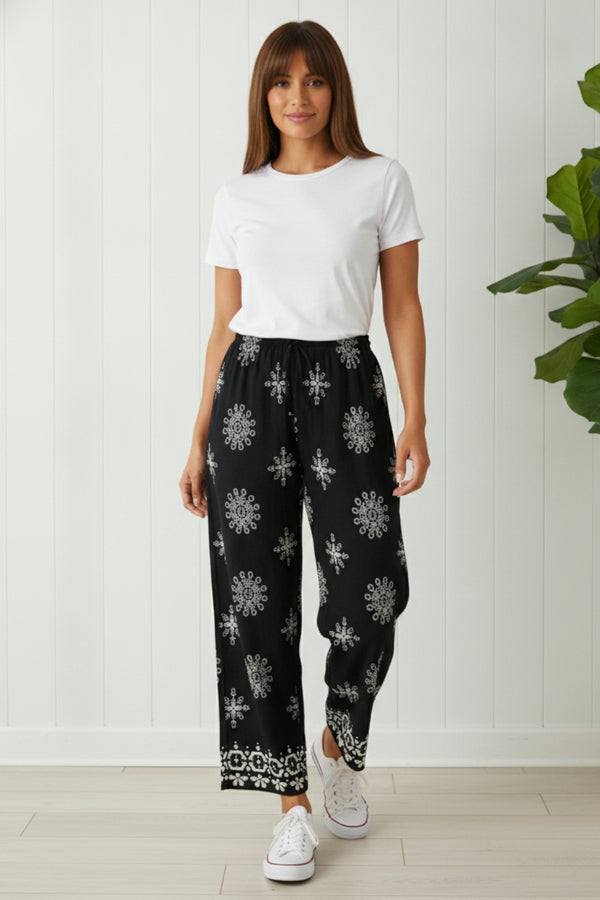 Printed Wide High Waist Trousers | BLACK