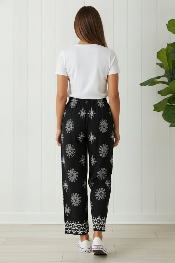 Printed Wide High Waist Trousers | BLACK