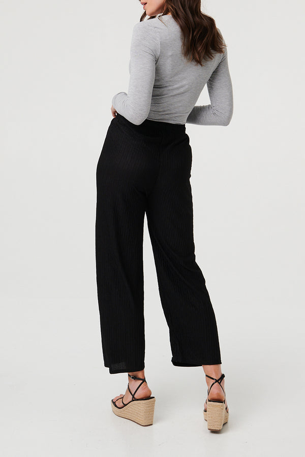 BLACK / High Waist Pleated Texture Trousers