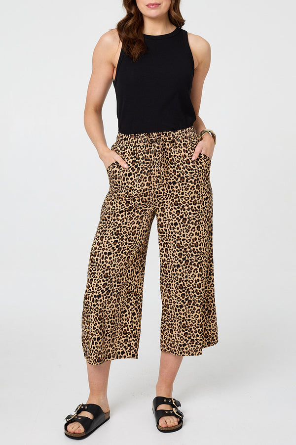 Animal Print High Waist Crop Trousers| MULTI BEIGE