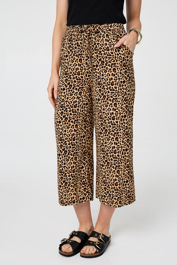Animal Print High Waist Crop Trousers| MULTI BEIGE