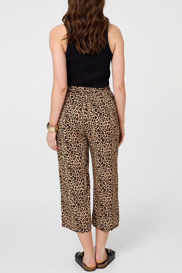 Animal Print High Waist Crop Trousers| MULTI BEIGE