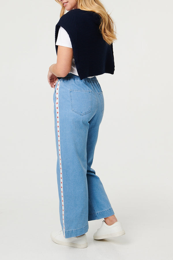 LIGHTDENIM /Star Trim Tie Waist Wide Leg Trousers