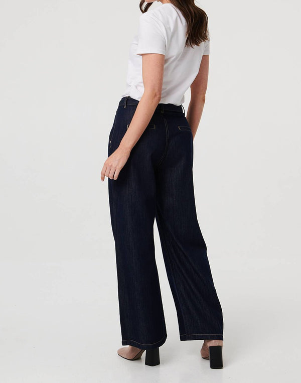 _BLACK / High Waist Pleat Front Wide Jeans