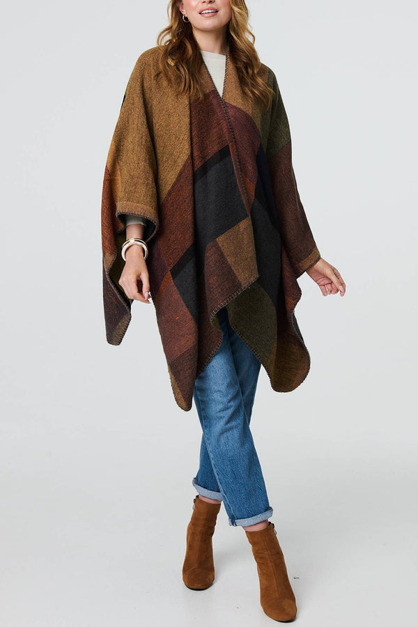 CHOCOLATE | Colour Block High Low 3/4 Sleeve Poncho