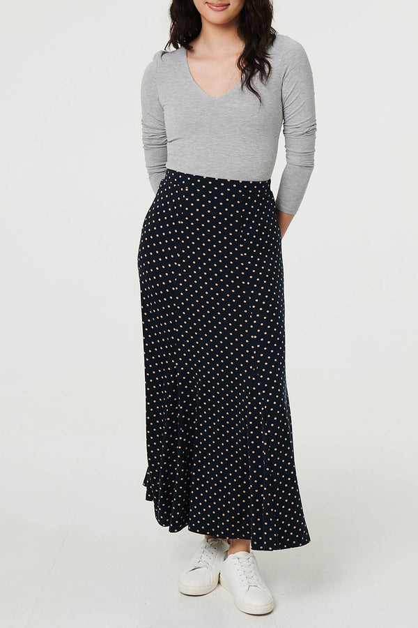 NAVY | Polka Dot High Waist A-Line Maxi Skirt
