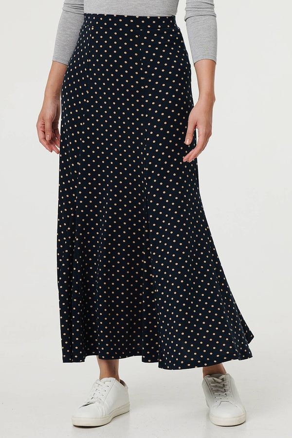 NAVY | Polka Dot High Waist A-Line Maxi Skirt