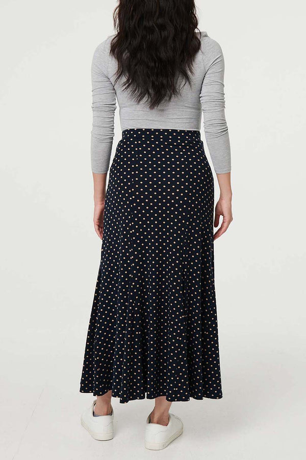 NAVY | Polka Dot High Waist A-Line Maxi Skirt