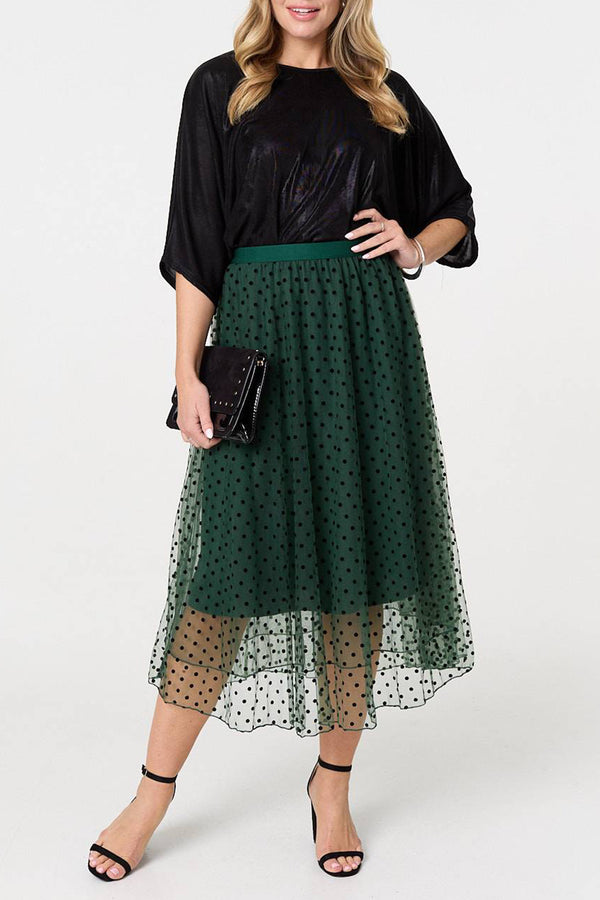 GREEN | Polka Dot Semi Sheer Mesh Midi Shirt