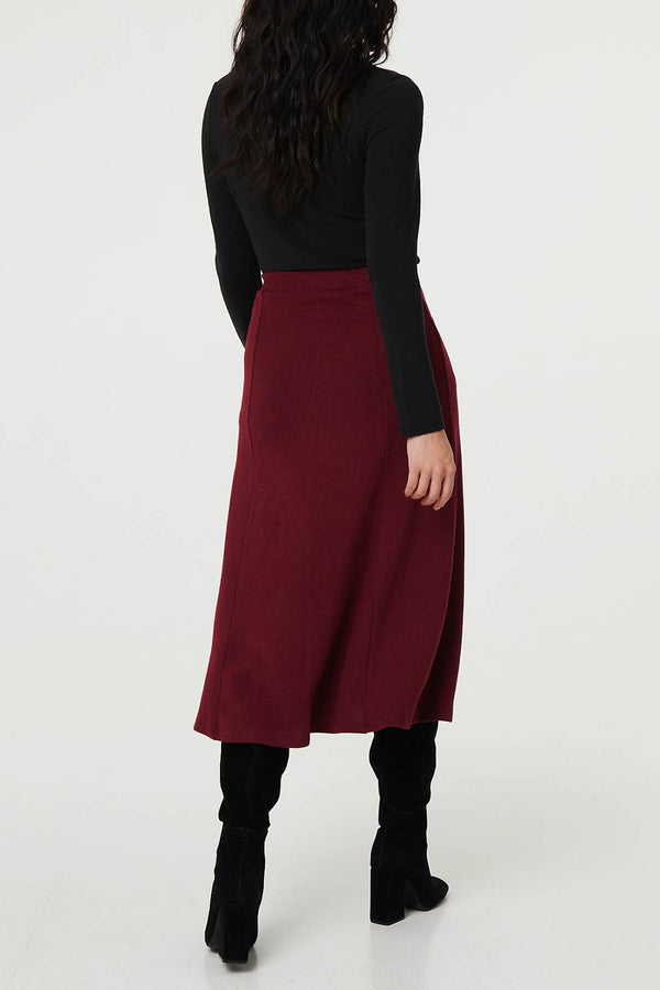 WINE | High Waist Buttoned A-Line Midi Skirt