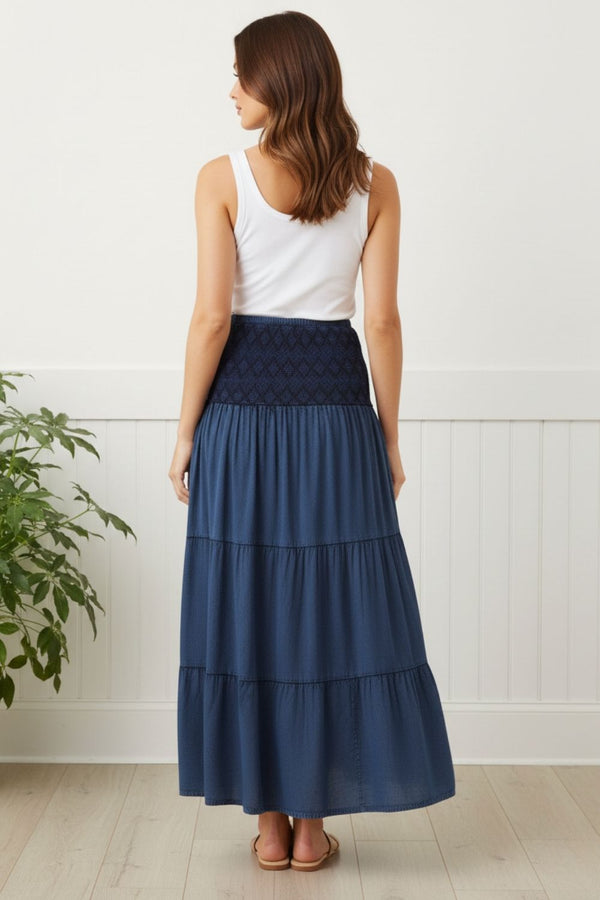 High Waist Embroidered Tiered Maxi Skirt