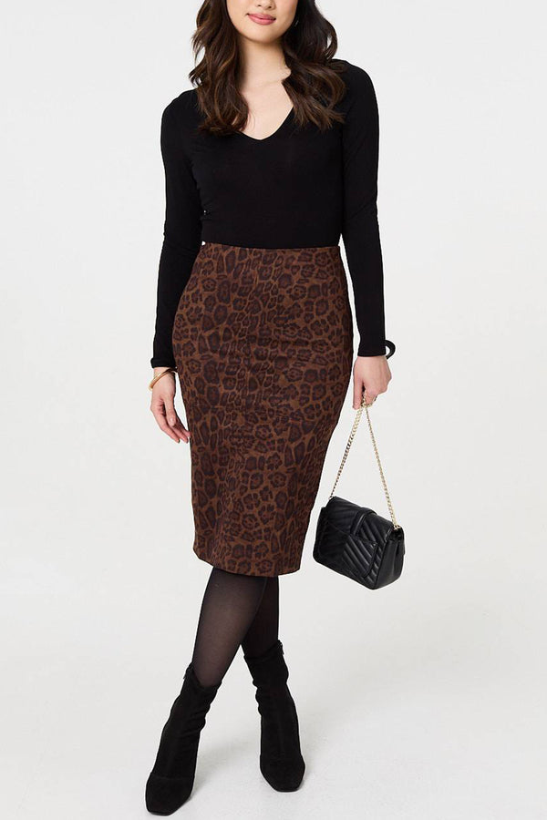 CHOCOLATE | Animal Print Bodycon Pencil Midi Skirt