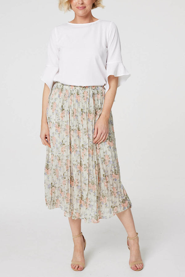 MINT | Floral Pleated Midi Skirt