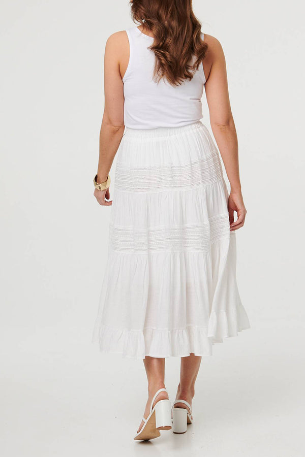 High Waist Tiered Layer Midi Skirt| WHITE