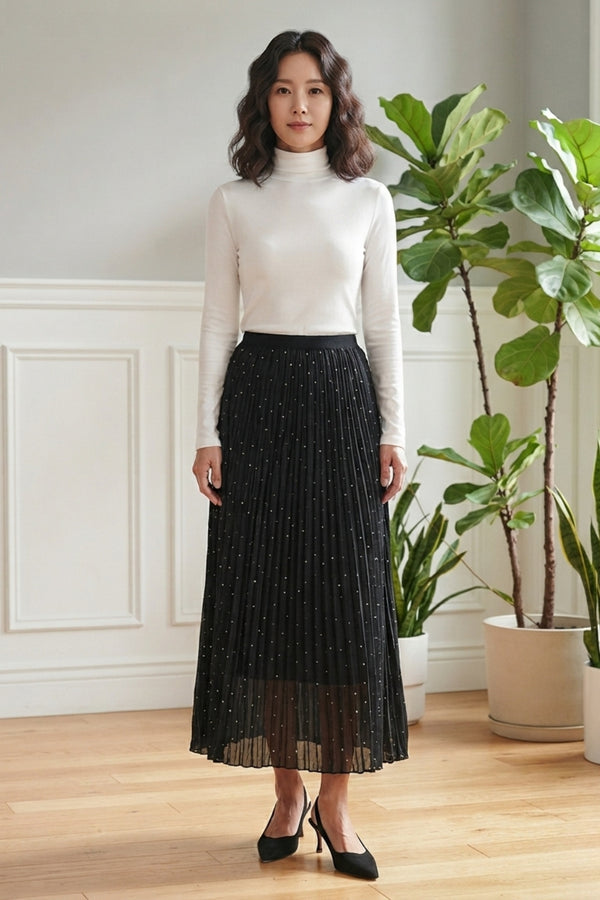 Diamante Detail Mesh Layer Maxi Skirt| BLACK
