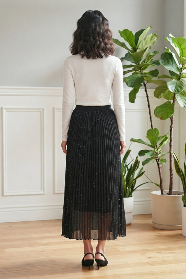 Diamante Detail Mesh Layer Maxi Skirt| BLACK
