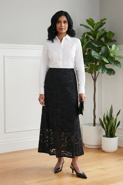 Lace Textured High Waist Maxi Skirt| BLACK