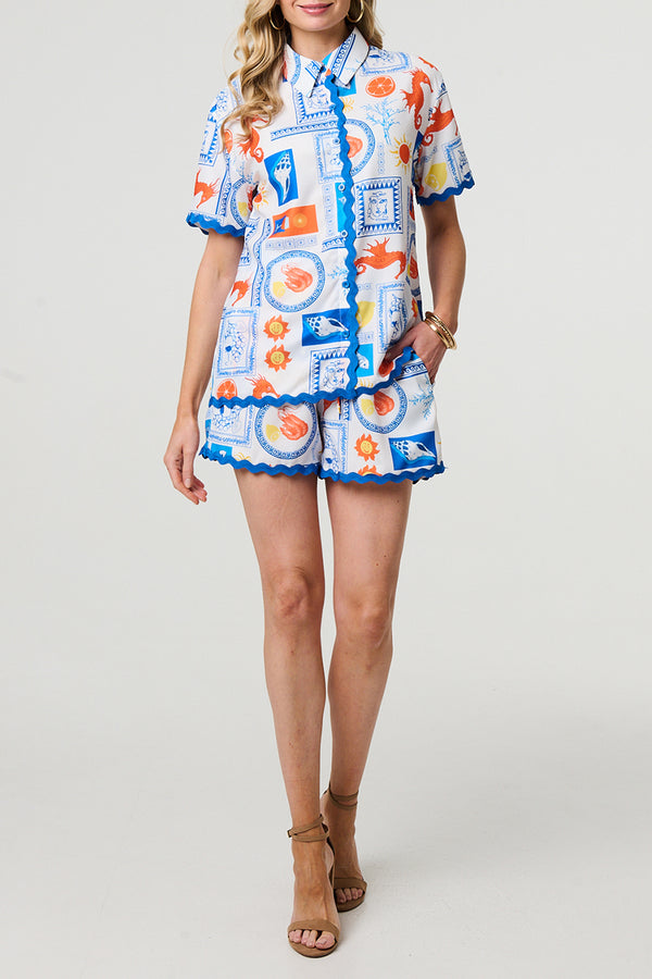 MULTI BLUE | Printed Shirt & Shorts Co-Ord Set