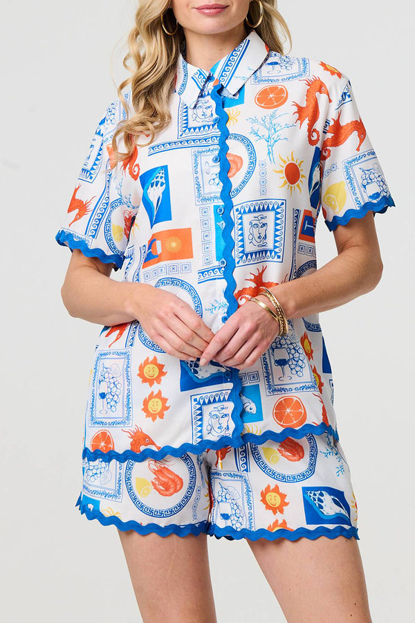 MULTI BLUE | Printed Shirt & Shorts Co-Ord Set