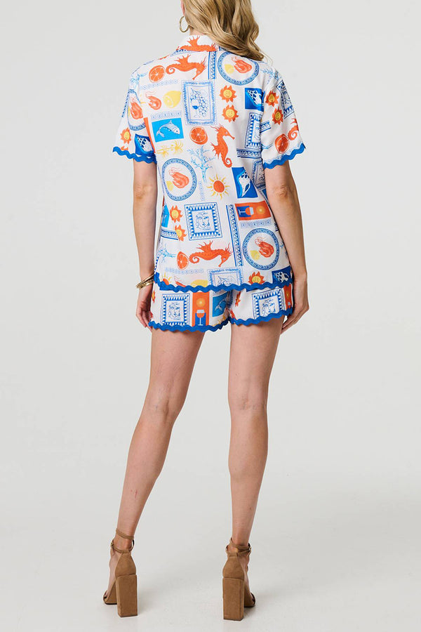 MULTI BLUE | Printed Shirt & Shorts Co-Ord Set