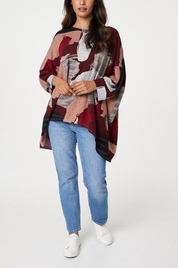 WINE | Brushstroke Print Relaxed Fit Top