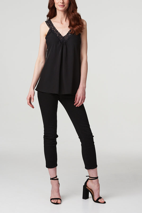 Black | Lace Detail Sleeveless Top