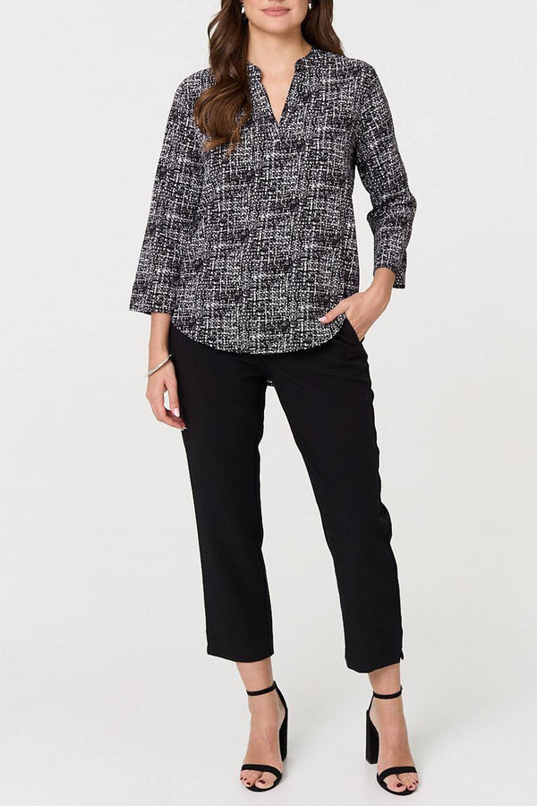 MULTI BLACK | Printed 3/4 Sleeve Collarless Blouse