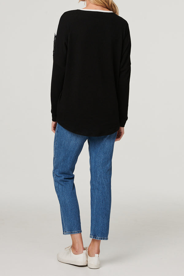 BLACK AND WHITE | Lace Detail Relaxed Knit Jumper