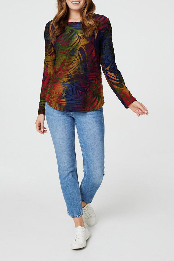 NAVY | Leaf Print Tie Dye Top