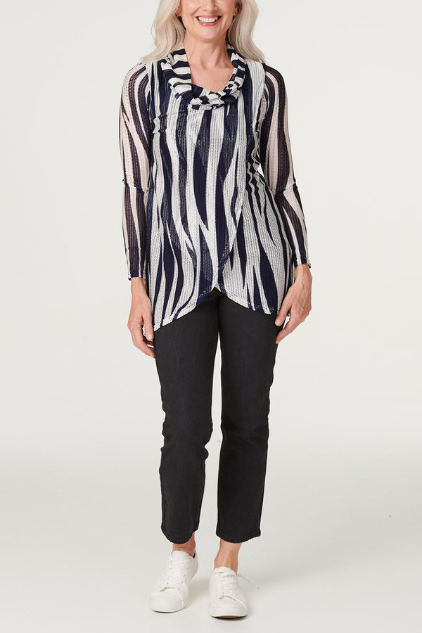 Blue | Printed Cowl Neck Layered Blouse