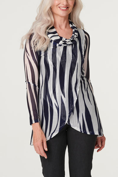 Blue | Printed Cowl Neck Layered Blouse