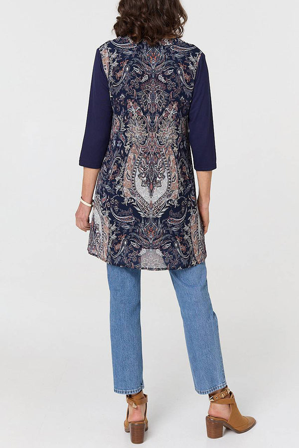 NAVY | Paisley Print Semi Sheer Layered Tunic