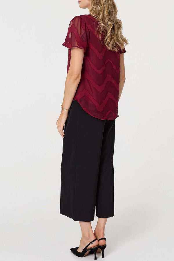 BURGUNDY | Chevron Print Semi Sheer Layer Blouse