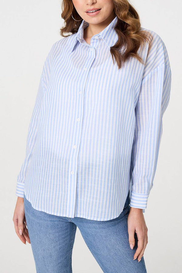 Striped Long Sleeve Relaxed Shirt| BLUE
