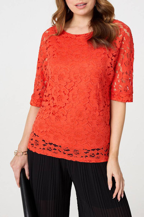 CORAL | Floral Lace Layered 1/2 Sleeve Blouse
