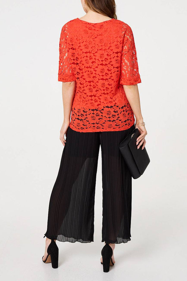 CORAL | Floral Lace Layered 1/2 Sleeve Blouse