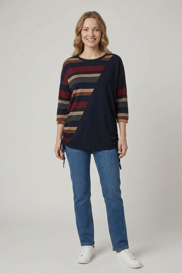 Striped Colour Block 3/4 Sleeve Tunic| MULTI