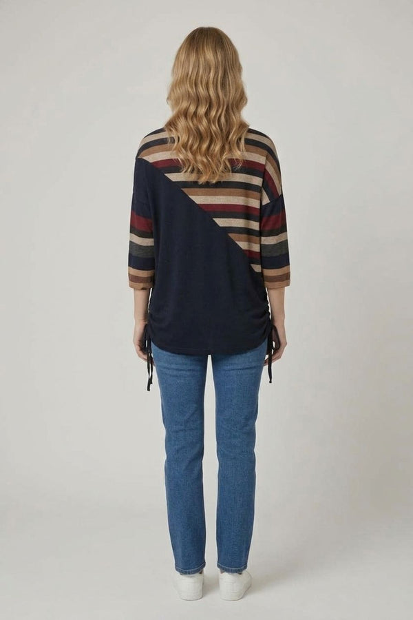 Striped Colour Block 3/4 Sleeve Tunic| MULTI