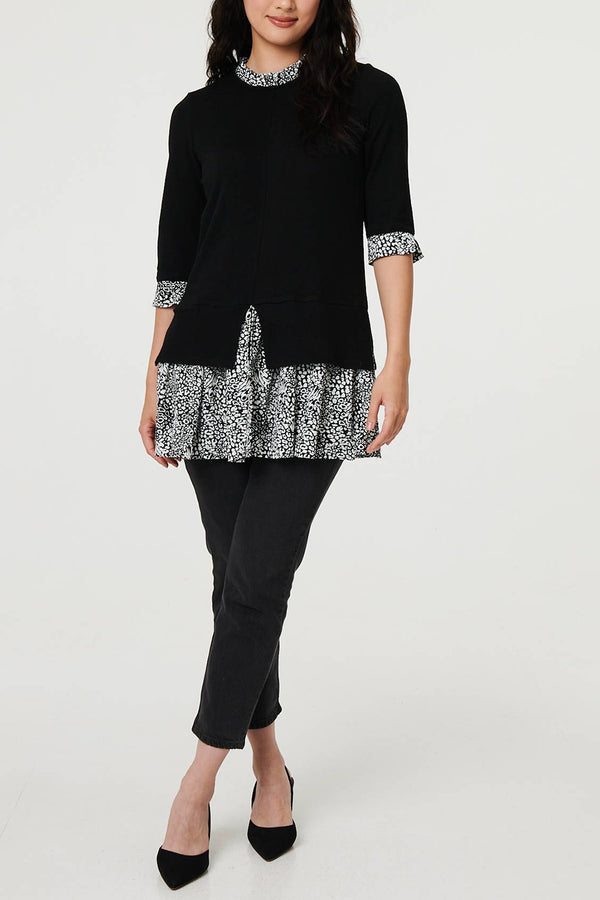 BLACK | Printed Knit Layered Tunic Shirt