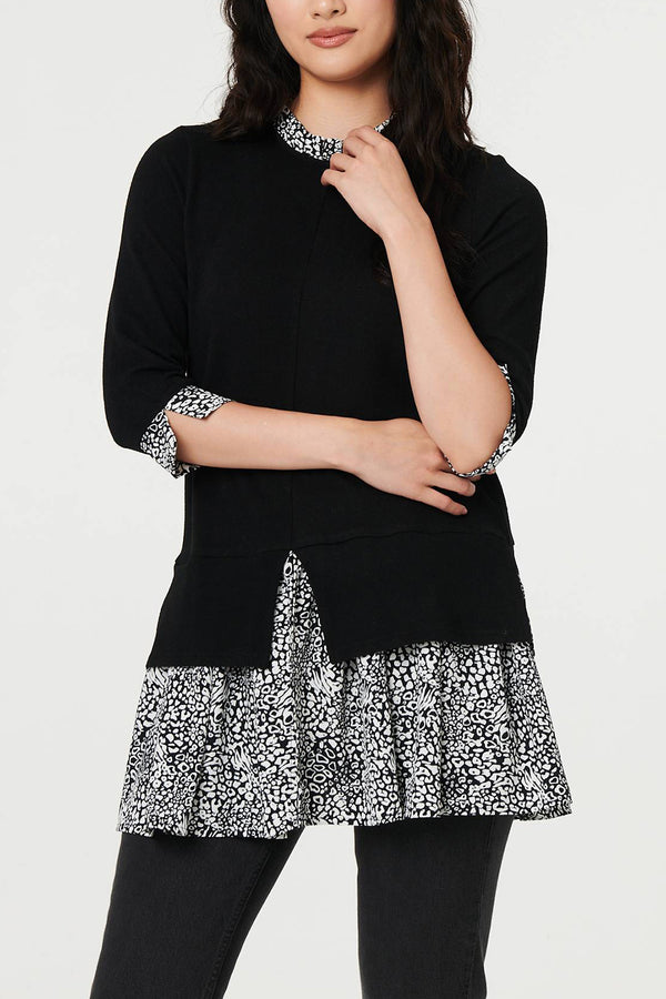 BLACK | Printed Knit Layered Tunic Shirt