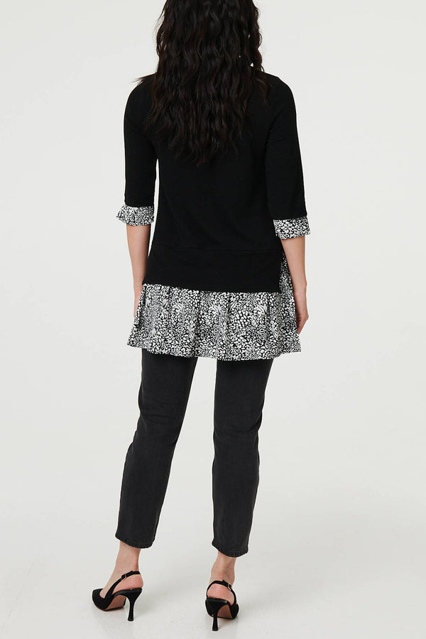 BLACK | Printed Knit Layered Tunic Shirt
