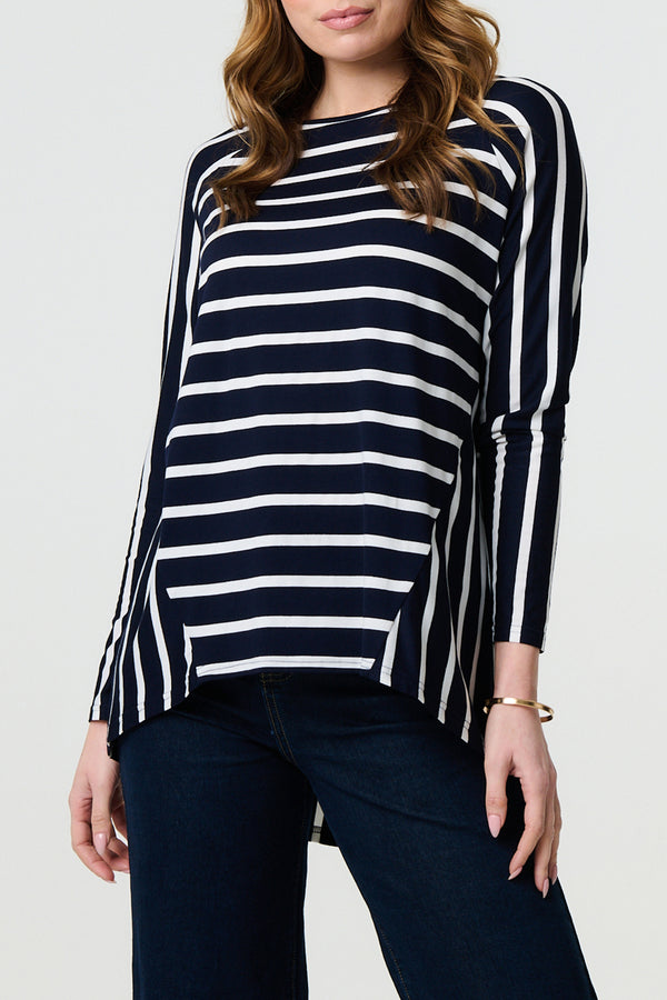 NAVY | Striped Long Batwing Sleeve Relaxed Top