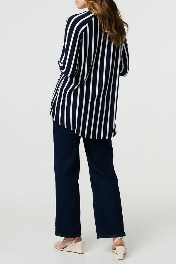 NAVY | Striped Long Batwing Sleeve Relaxed Top